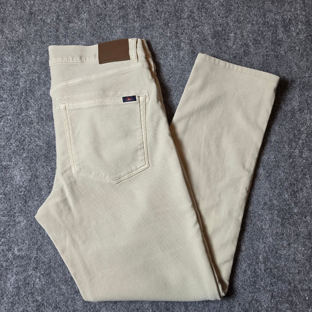 Faherty Brand Mens 31 Stretch Cotton 5-Pocket Pants Cream Sand Straight Leg